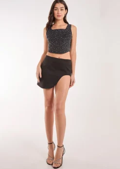 Pink Vanilla Black Diamante Denim Crop Top