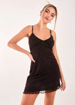 Pink Vanilla Black Ditsy Print Mesh Cami Dress