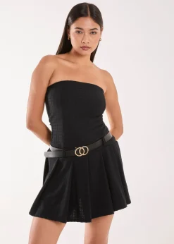 Pink Vanilla Black Dogtooth Belt Pleat Dress