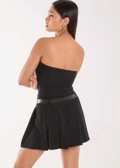 Pink Vanilla Black Dogtooth Belt Pleat Dress