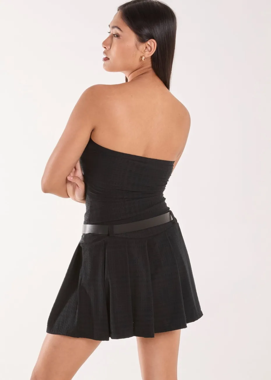 Pink Vanilla Black Dogtooth Belt Pleat Dress