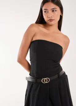 Pink Vanilla Black Dogtooth Belt Pleat Dress