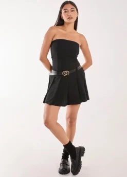 Pink Vanilla Black Dogtooth Belt Pleat Dress