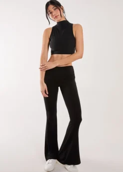 Pink Vanilla Black Fold Over Waist Lounge Flares