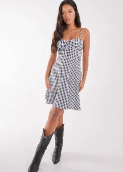 Pink Vanilla Black Gingham Strappy Mini Dress