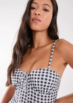 Pink Vanilla Black Gingham Strappy Mini Dress