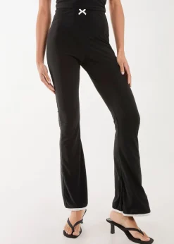 Pink Vanilla Black High Waisted Bow Detail Piping Flares