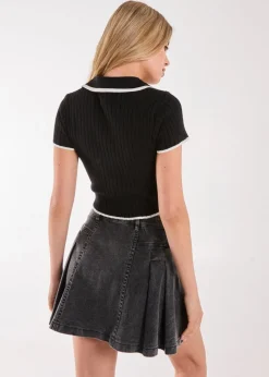 Pink Vanilla Black Knit Collared Contrast Top