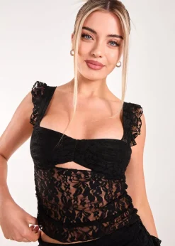 Pink Vanilla Black Lace Cut Out Top