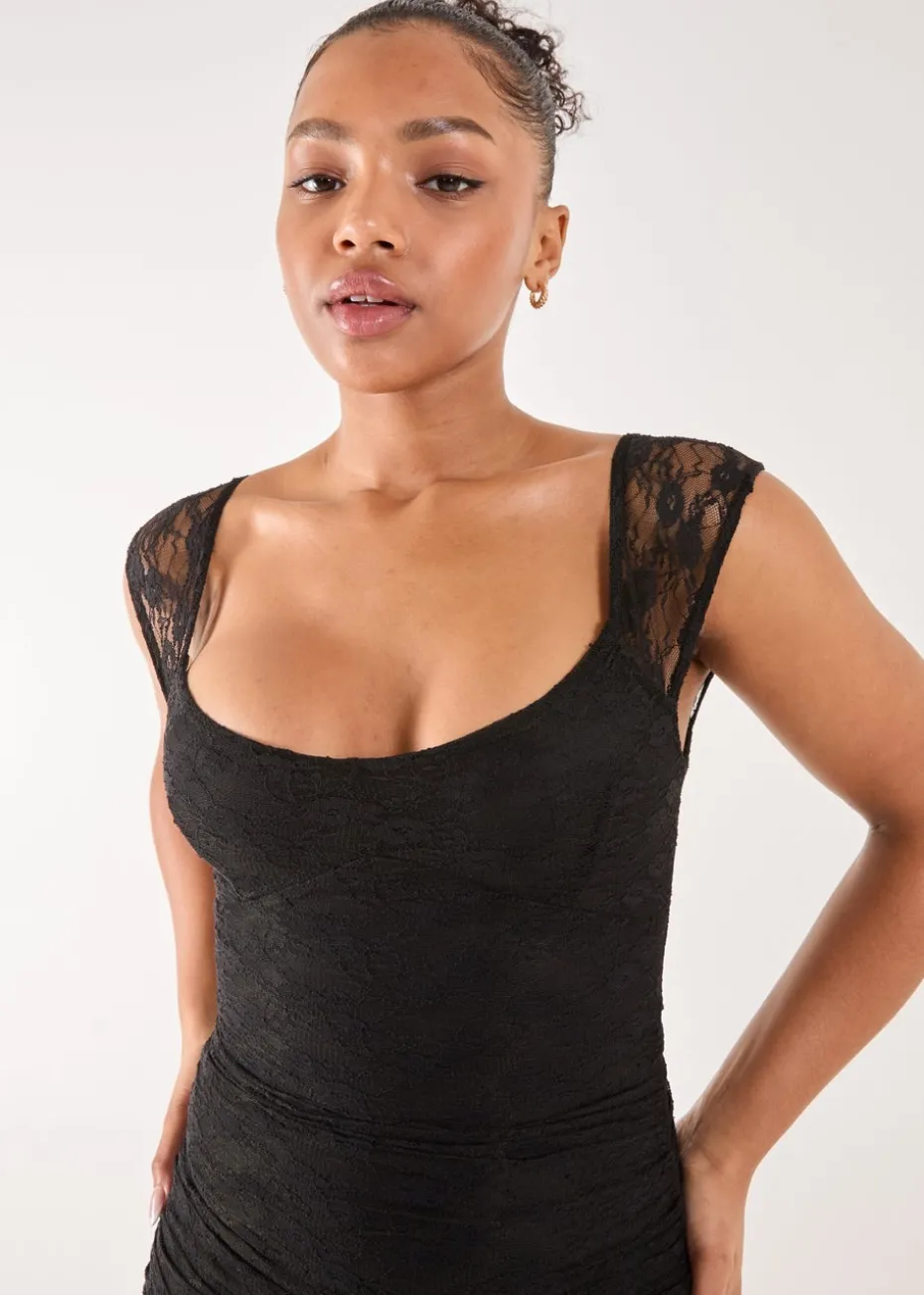 Pink Vanilla Black Lace Sweetheart Mini Dress