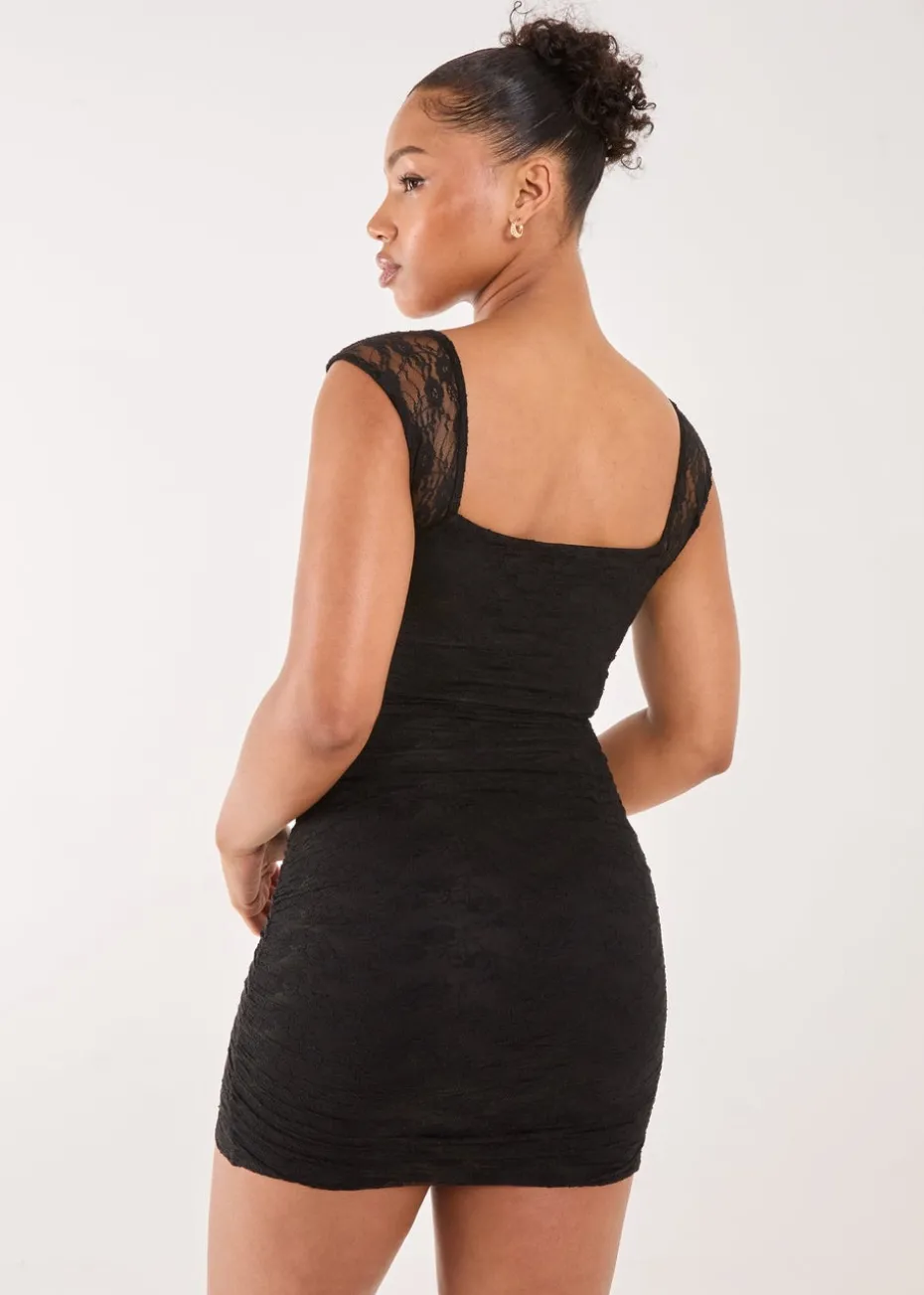 Pink Vanilla Black Lace Sweetheart Mini Dress