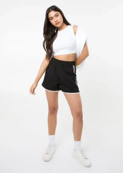 Pink Vanilla Black Lace Trim Stripe Shorts