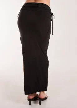 Pink Vanilla Black Low Rise Fold Over Slinky Maxi Skirt