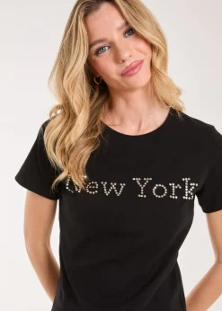Pink Vanilla Black New York Diamante T- Shirt