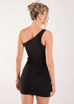 Pink Vanilla Black One Shoulder Keyhole Mini Dress