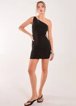 Pink Vanilla Black One Shoulder Keyhole Mini Dress
