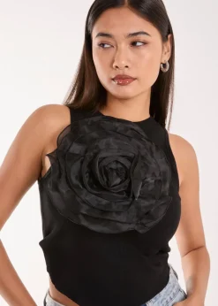 Pink Vanilla Black Oversized Ruffle Corsage Top