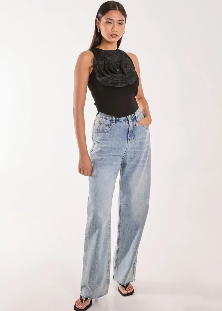 Pink Vanilla Black Oversized Ruffle Corsage Top