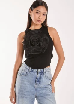 Pink Vanilla Black Oversized Ruffle Corsage Top