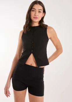 Pink Vanilla Black Pinstripe Button Front Longline Waistcoat