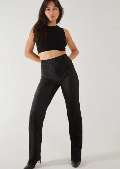 Pink Vanilla Black Plisse Flared Trousers