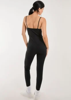 Pink Vanilla Black Ribbed Bodycon Unitard All in One