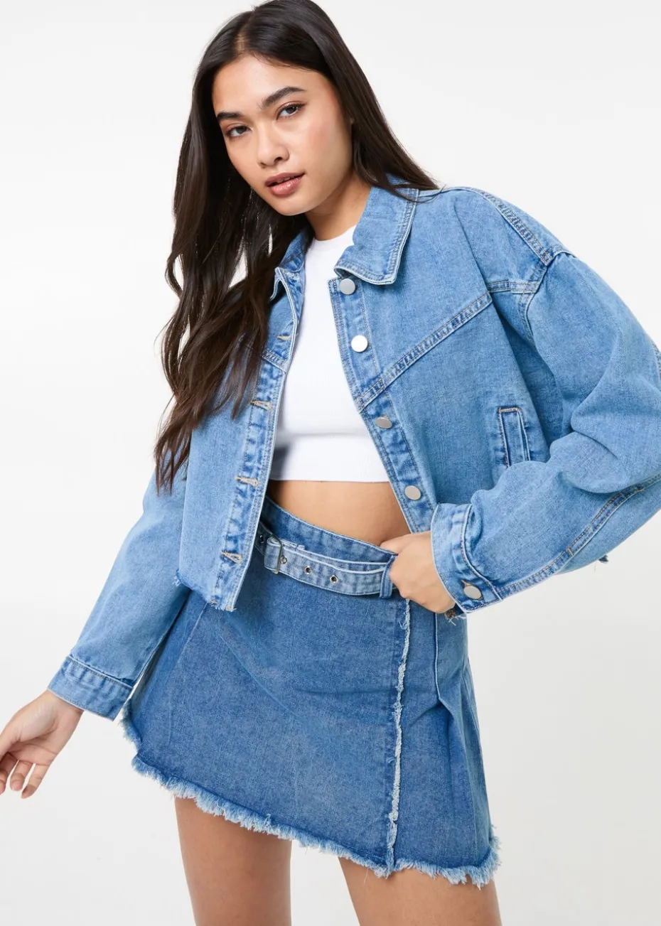 Pink Vanilla Blue Cropped Denim Jacket