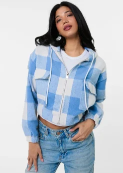 Pink Vanilla Blue Hooded Drawstring Fleece Jacket