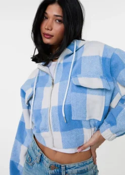 Pink Vanilla Blue Hooded Drawstring Fleece Jacket