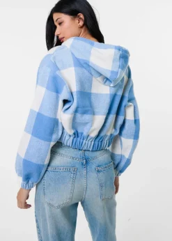 Pink Vanilla Blue Hooded Drawstring Fleece Jacket