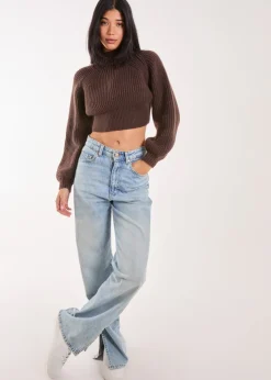 Pink Vanilla Brown High Neck Knitted Jumper