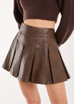 Pink Vanilla Brown Washed Pleated Mini Skirt