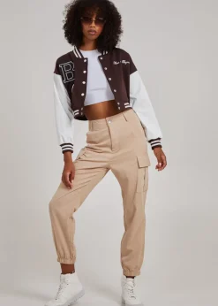 Pink Vanilla Chocolate Contrast Sleeve Baseball Jacket