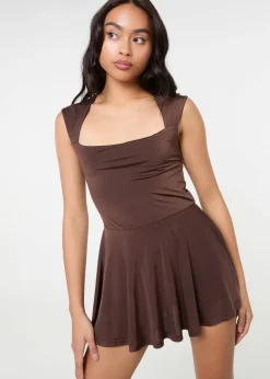 Pink Vanilla Chocolate Slinky Open Back Mini Flippy Playsuit