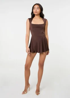 Pink Vanilla Chocolate Slinky Open Back Mini Flippy Playsuit