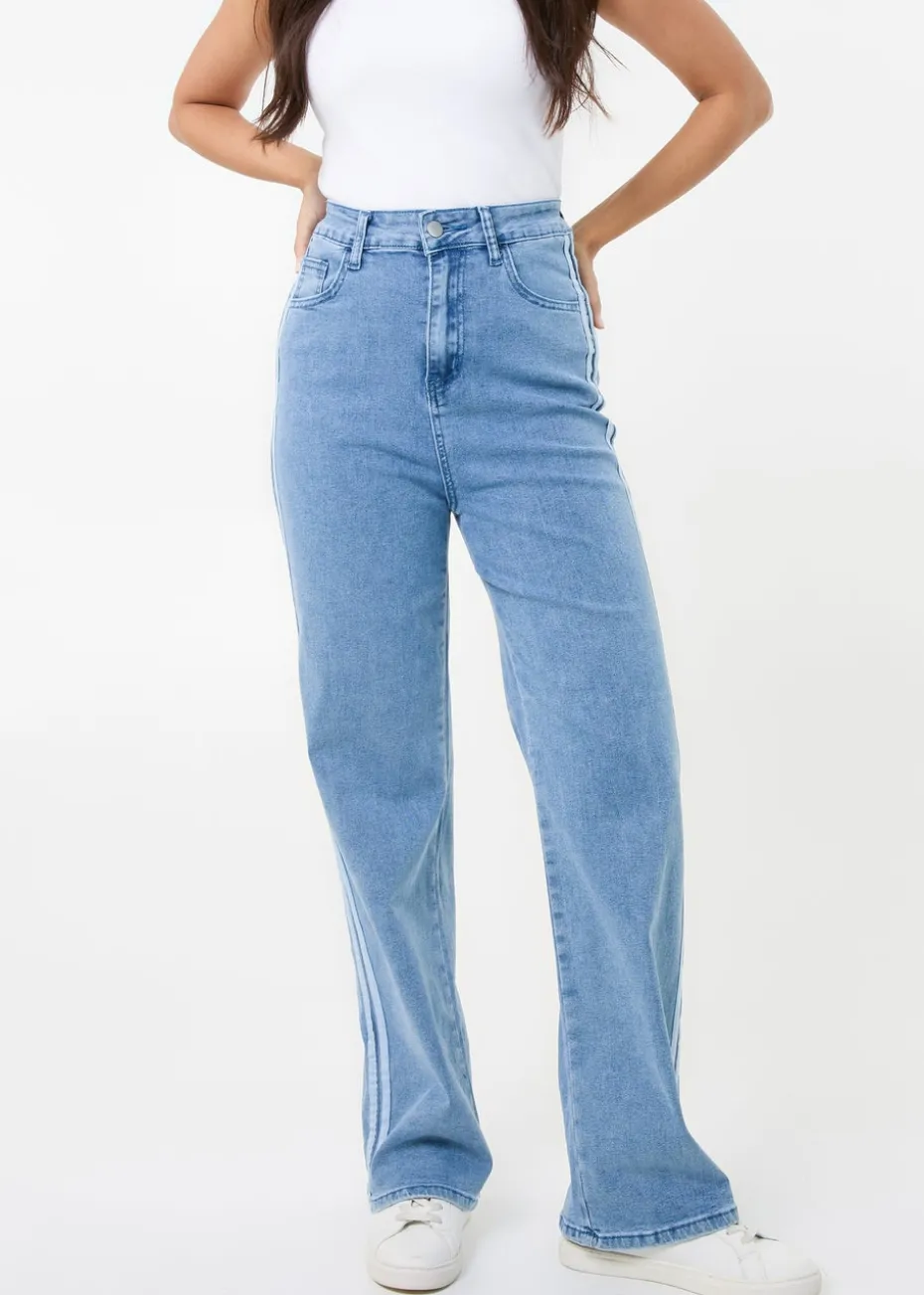 Pink Vanilla Denim Stripe Detail Denim High Waist Jeans
