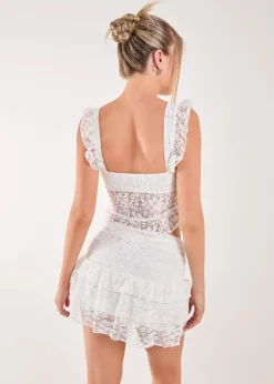 Pink Vanilla Ivory Lace Cut Out Top