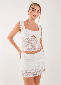 Pink Vanilla Ivory Lace Cut Out Top