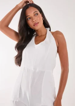 Pink Vanilla Ivory Linen Style Halter Playsuit