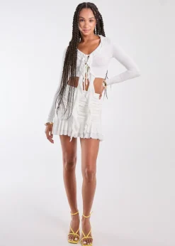 Pink Vanilla Ivory Ruffle Slinky Mini Skirt