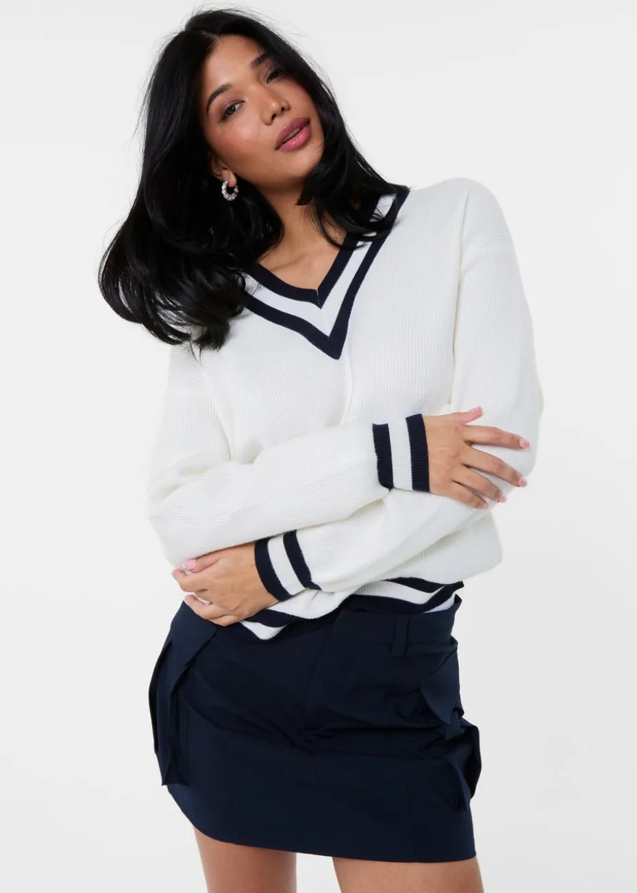Pink Vanilla Ivory Varsity V Neck Sweater