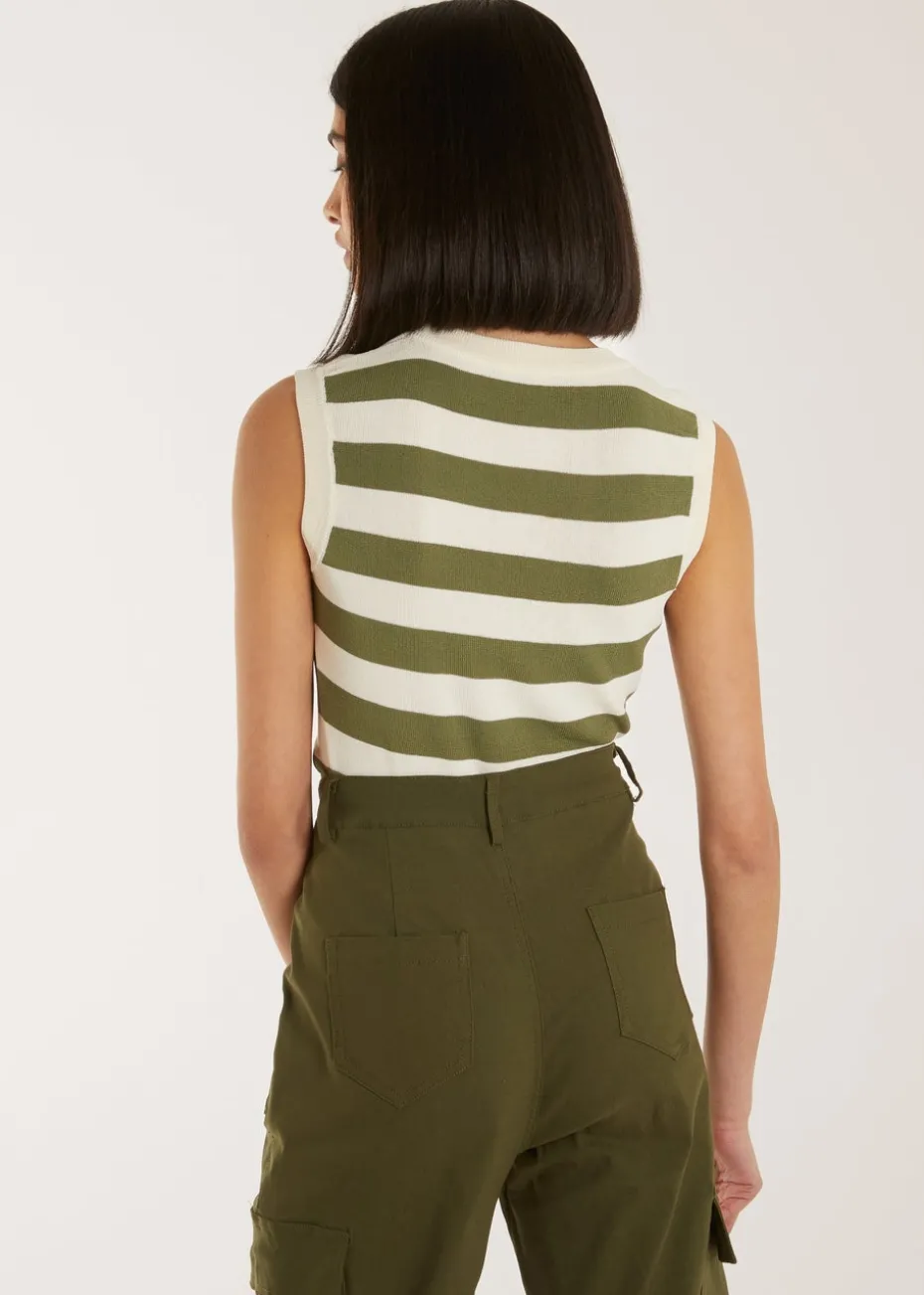 Pink Vanilla Khaki Striped Vest Top