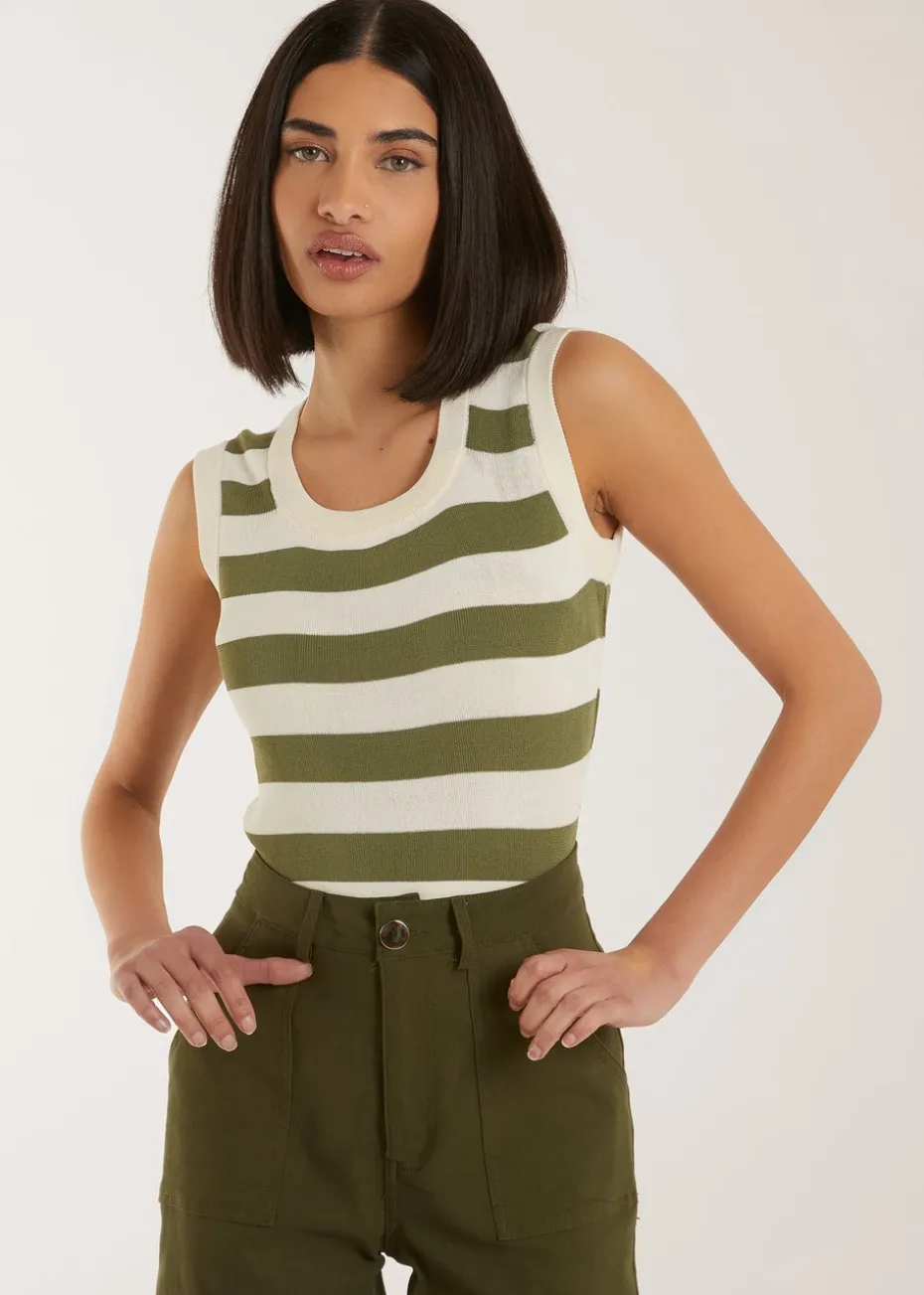 Pink Vanilla Khaki Striped Vest Top