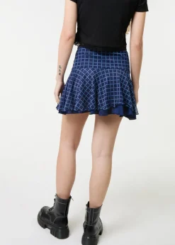 Pink Vanilla Navy Check Ruffle Mini Skirt