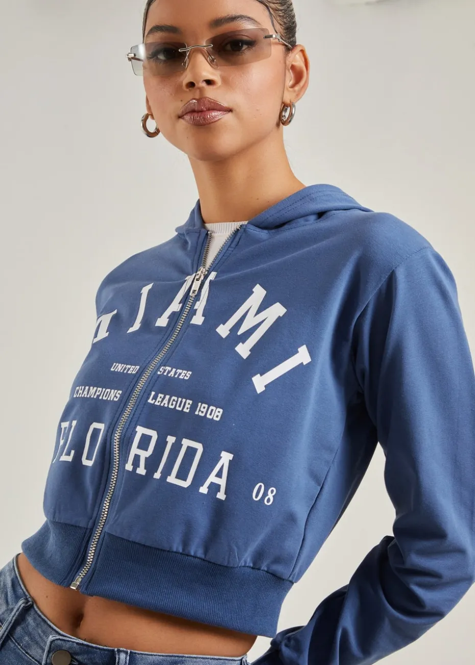 Pink Vanilla Navy Miami Slogan Zip Up Hoodie