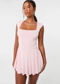 Pink Vanilla Pink Slinky Open Back Mini Flippy Playsuit