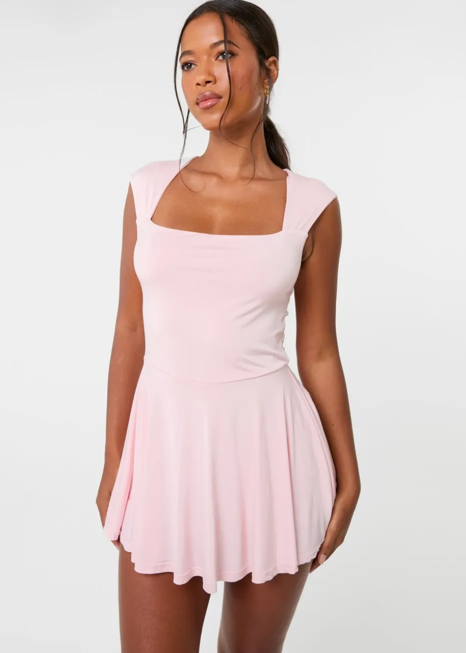 Pink Vanilla Pink Slinky Open Back Mini Flippy Playsuit