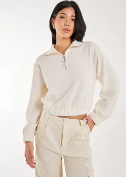 Pink Vanilla Stone High Neck Zip Up Cropped Sweatshirt