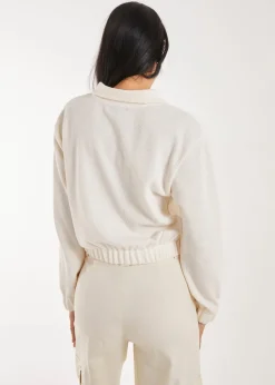 Pink Vanilla Stone High Neck Zip Up Cropped Sweatshirt