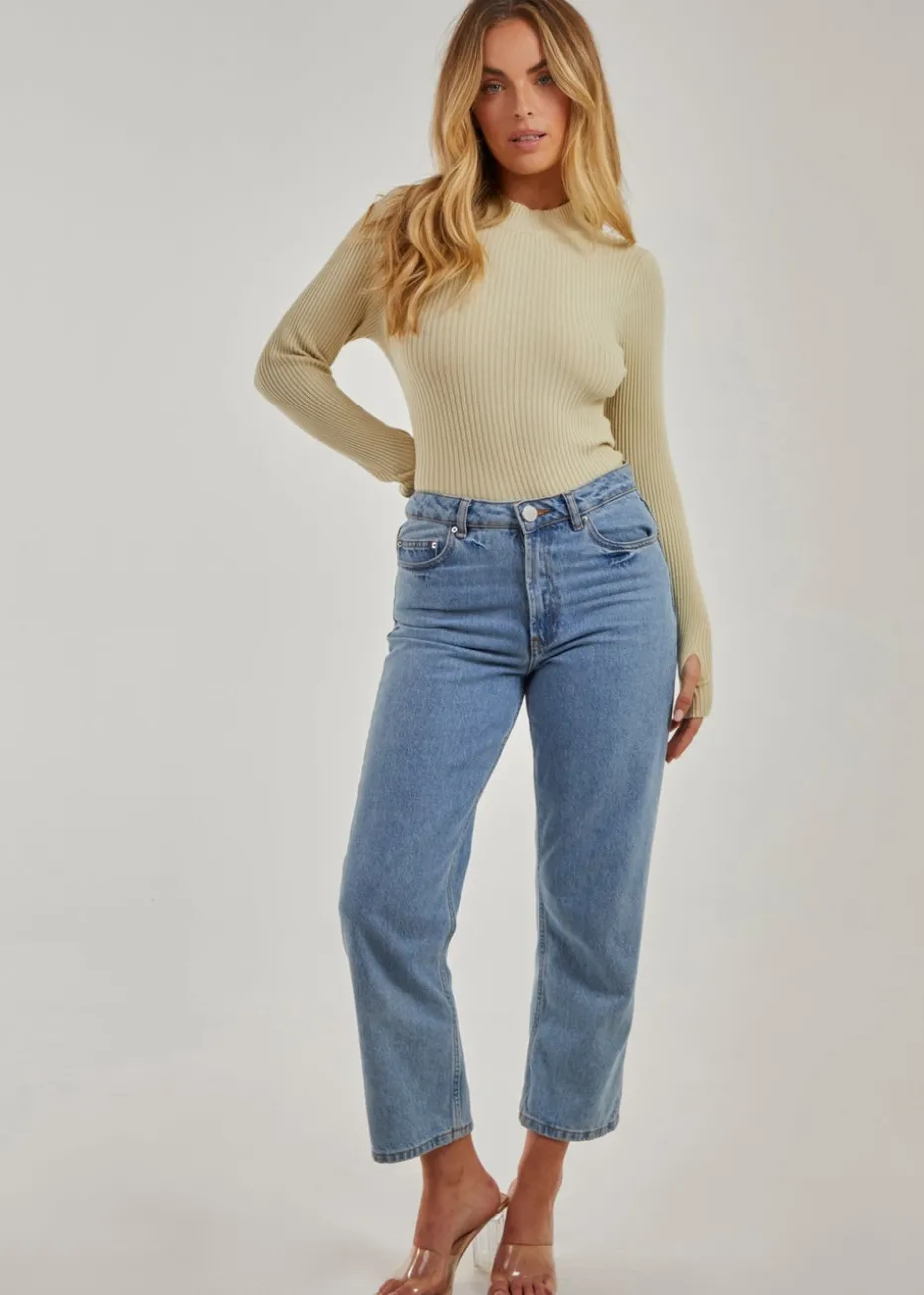 Pink Vanilla Stone High Neck Ribbed Top